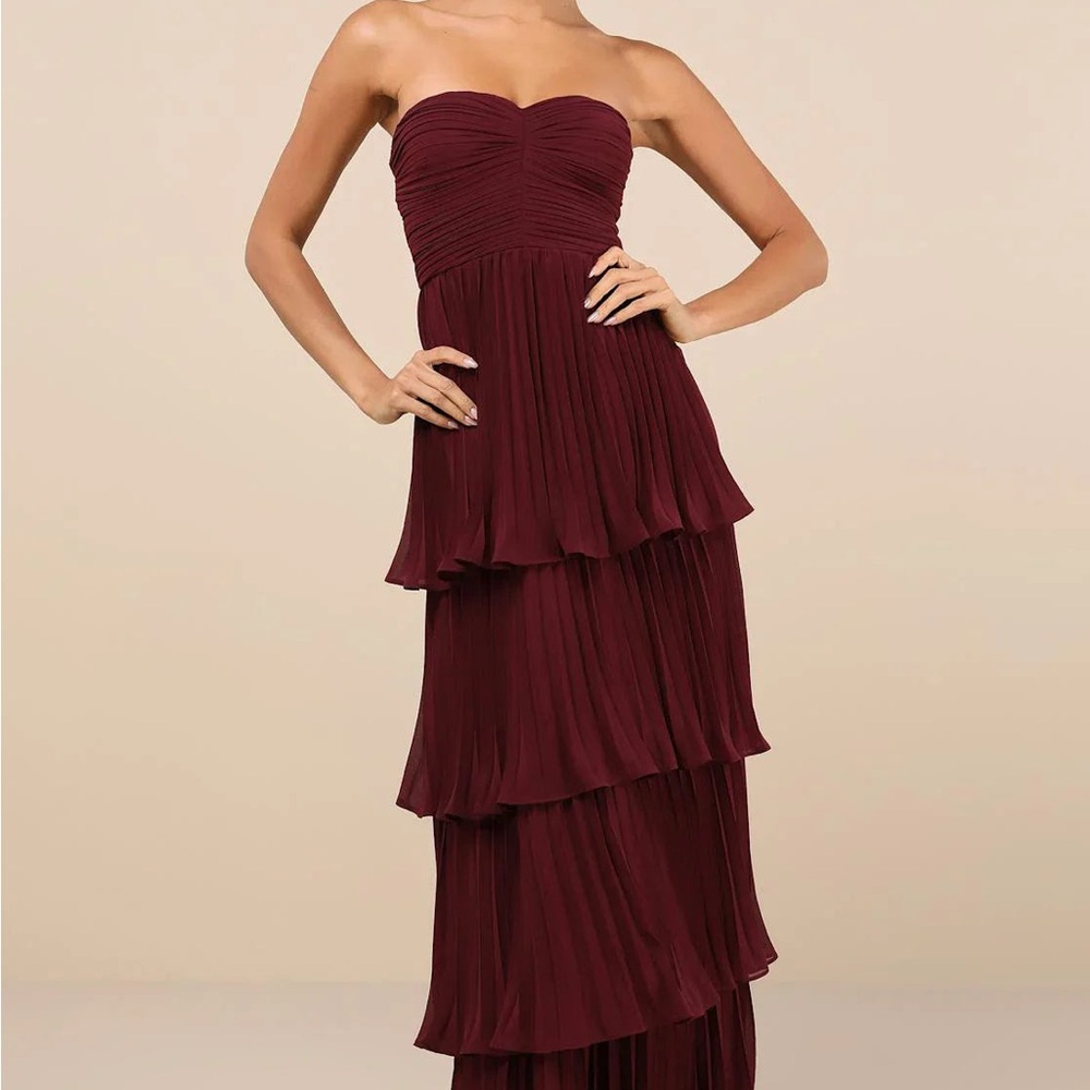 Pleated Burgundy Strapless Dress